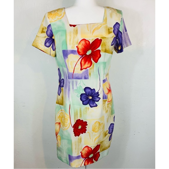 Vintage 90s Prophecy by Sag Harbor S M Sheath Dress Floral Abstract Print Vtg - Picture 1 of 9